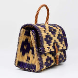 Sac cartable en jonc 30cm - Violet & Naturel