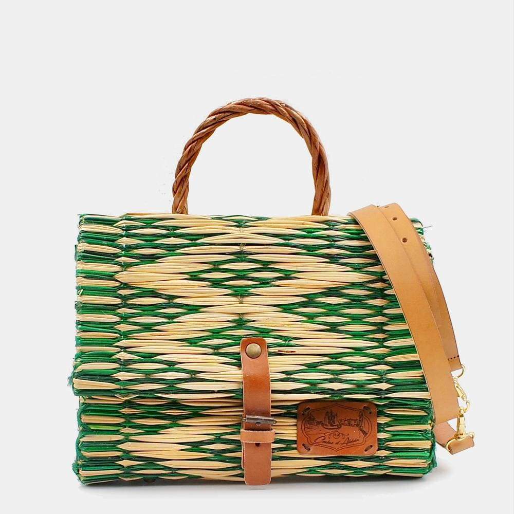 Reed Satchel Bag - 25cm - Green & Natural