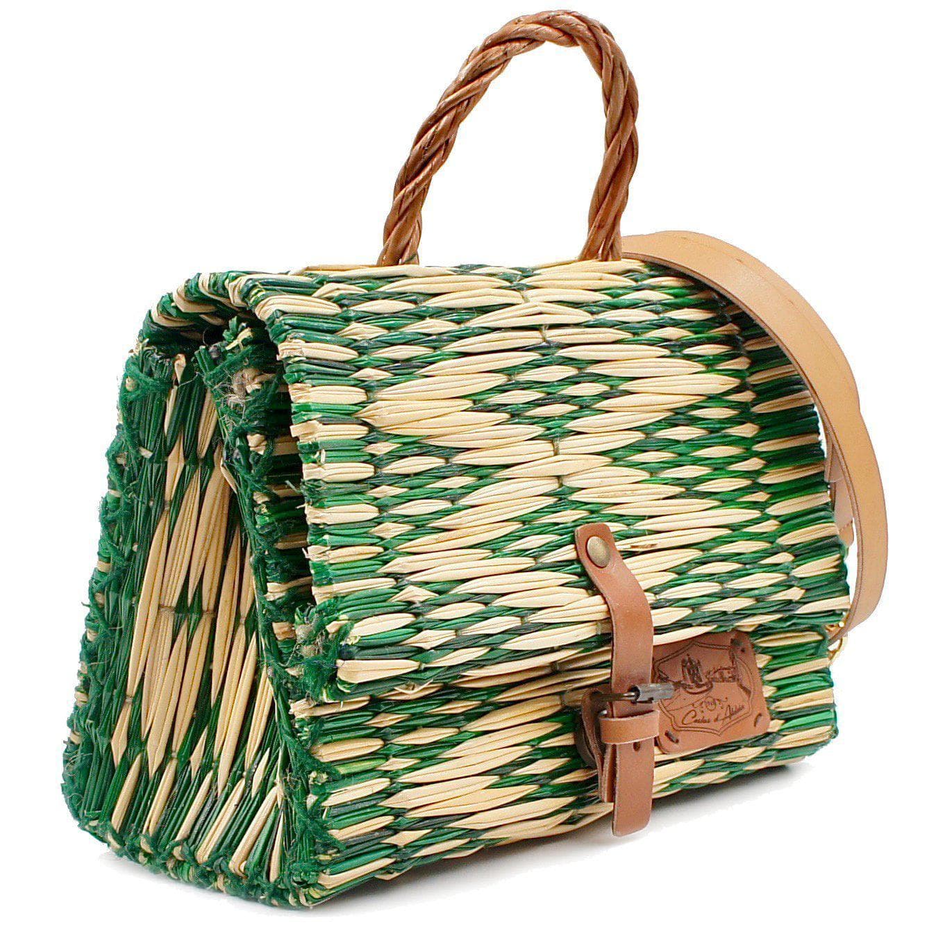 Reed Satchel Bag - 25cm - Green & Natural