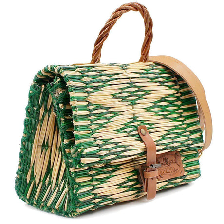 Reed Satchel Bag - 25cm - Green & Natural