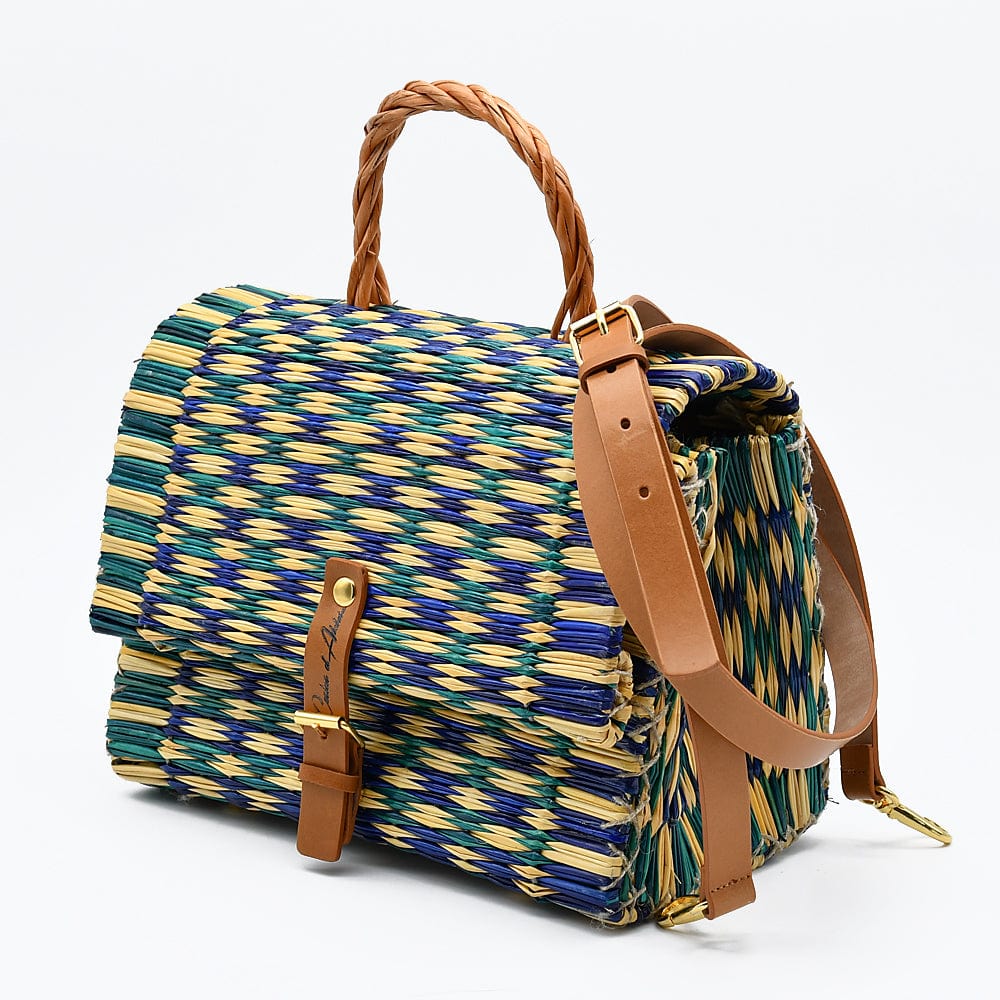 Sac cartable en jonc I Bleu I 25 cm I Produit du Portugal #Sac cartable en jonc 25cm - Vert & Bleu