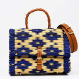 Sac cartable en jonc 30cm - Bleu & naturel