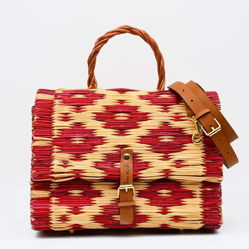 Sac cartable en osier (jonc) 30cm - Bordeaux & naturel