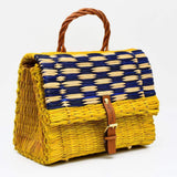 Sac cartable en jonc 25cm- Jaune & bleu