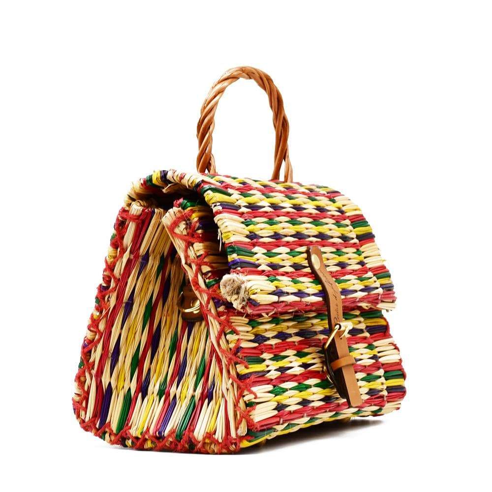 Sac cartable en osier (jonc) 22cm - Multicolore