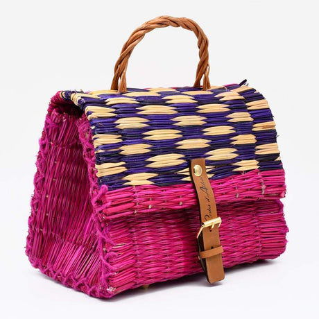 Sac cartable en jonc 25cm - Rose & violet