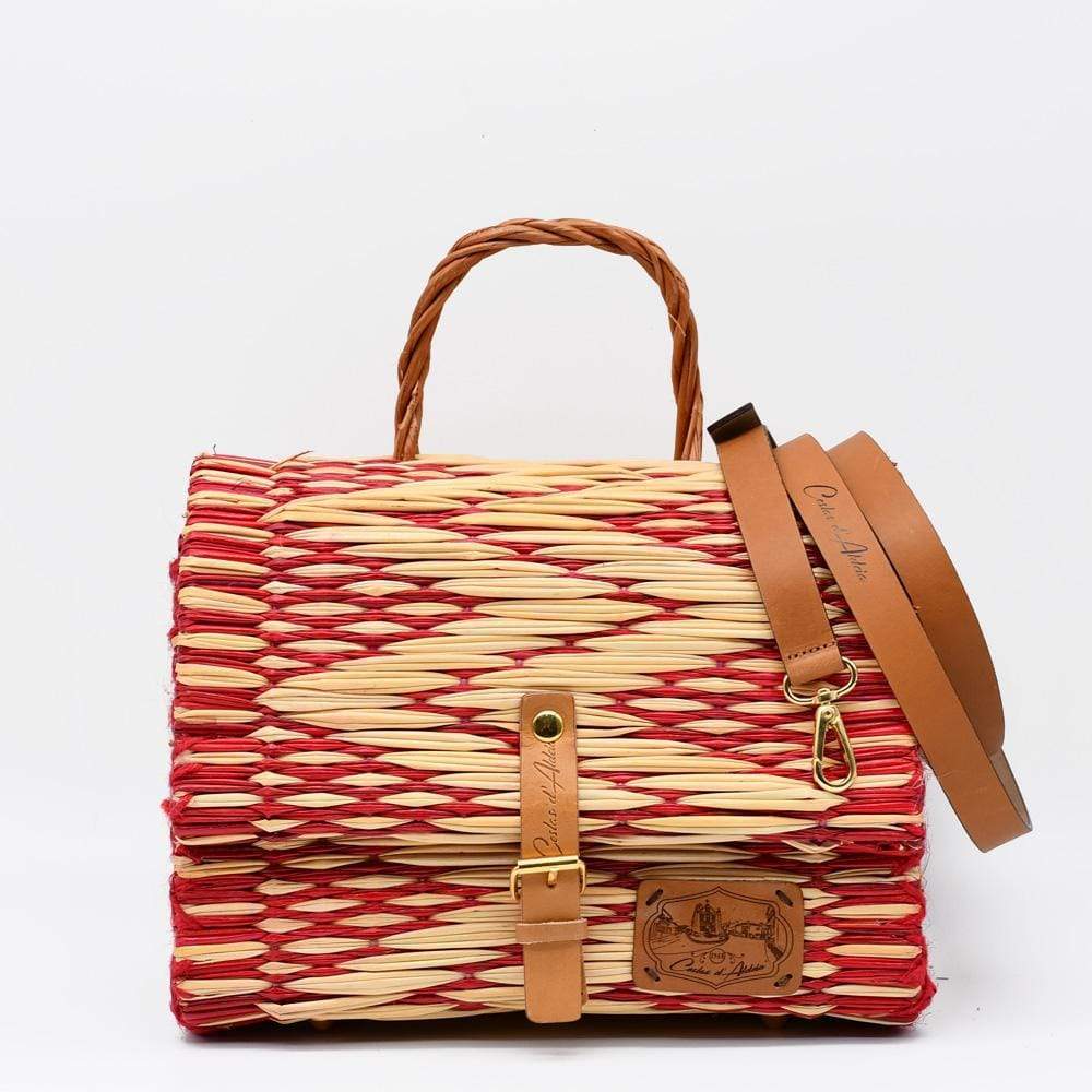 Reed Satchel Bag - 25cm - Red & Natural