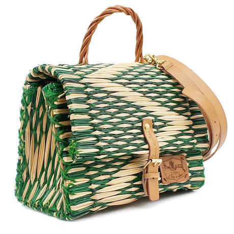 Sac cartable en jonc 25cm - Vert & naturel
