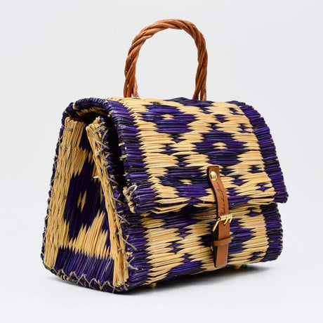 Sac cartable en jonc 25cm - Violet & naturel
