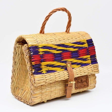 Sac cartable en jonc 25cm - Multicolore & naturel