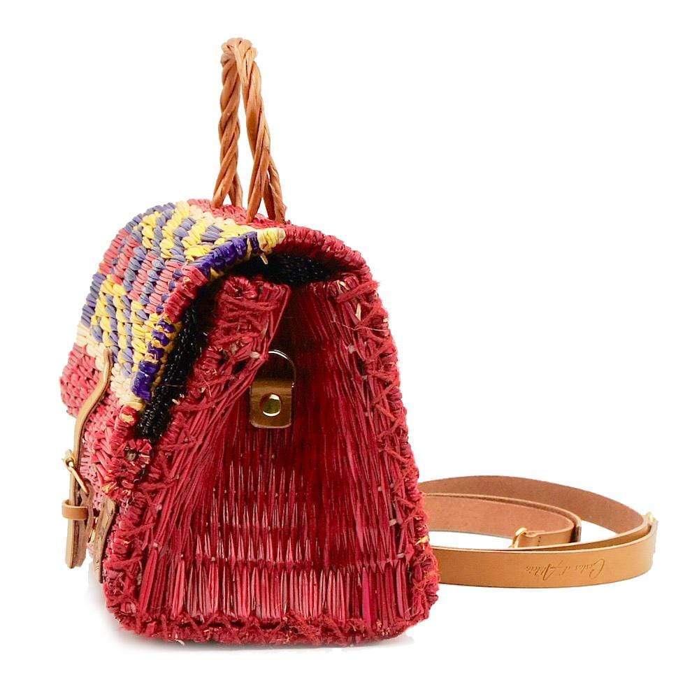 Sac cartable en jonc Rouge 25cm I Produit du Portugal Sac cartable en jonc 25cm - Rouge & multicolore