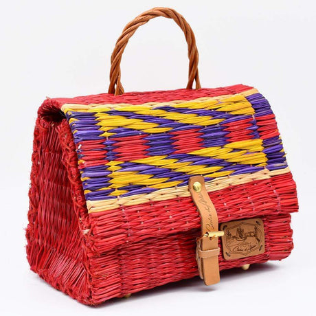 Sac cartable en jonc Rouge 25cm I Produit du Portugal Sac cartable en jonc 25cm - Rouge & multicolore