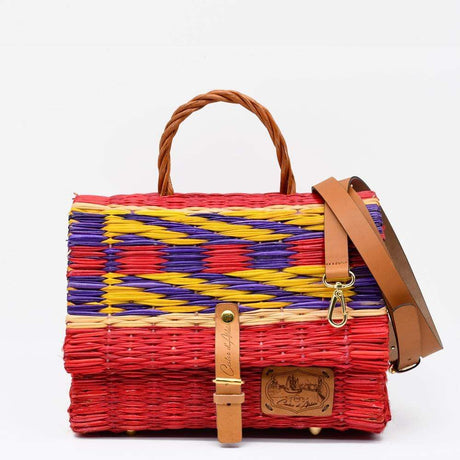 Sac cartable en jonc Rouge 25cm I Produit du Portugal Sac cartable en jonc 25cm - Rouge & multicolore