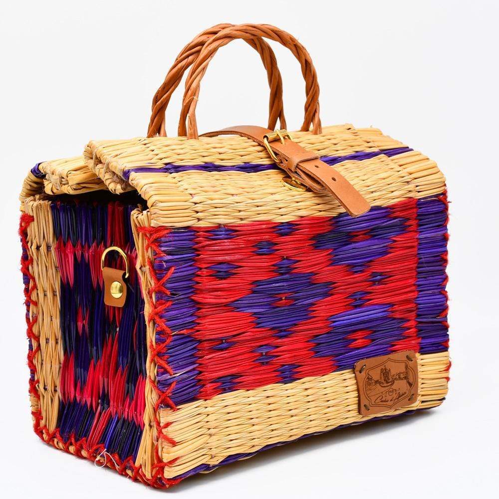 Sac cabas en jonc 26cm - Rouge & multicolore