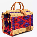 Sac cabas en jonc 26cm - Rouge & multicolore