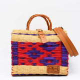 Sac cabas en jonc 26cm - Rouge & multicolore