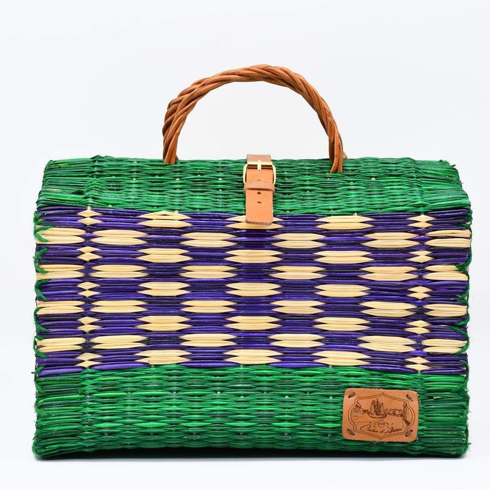 Sac cabas en jonc 33cm - Vert & violet