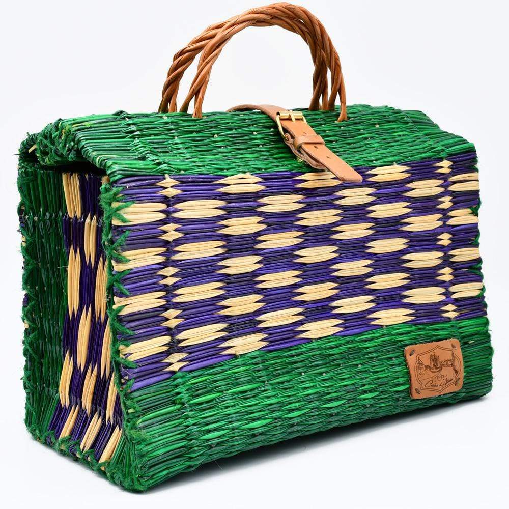 Sac cabas en jonc 33cm - Vert & violet
