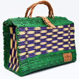 Sac cabas en jonc 33cm - Vert & violet
