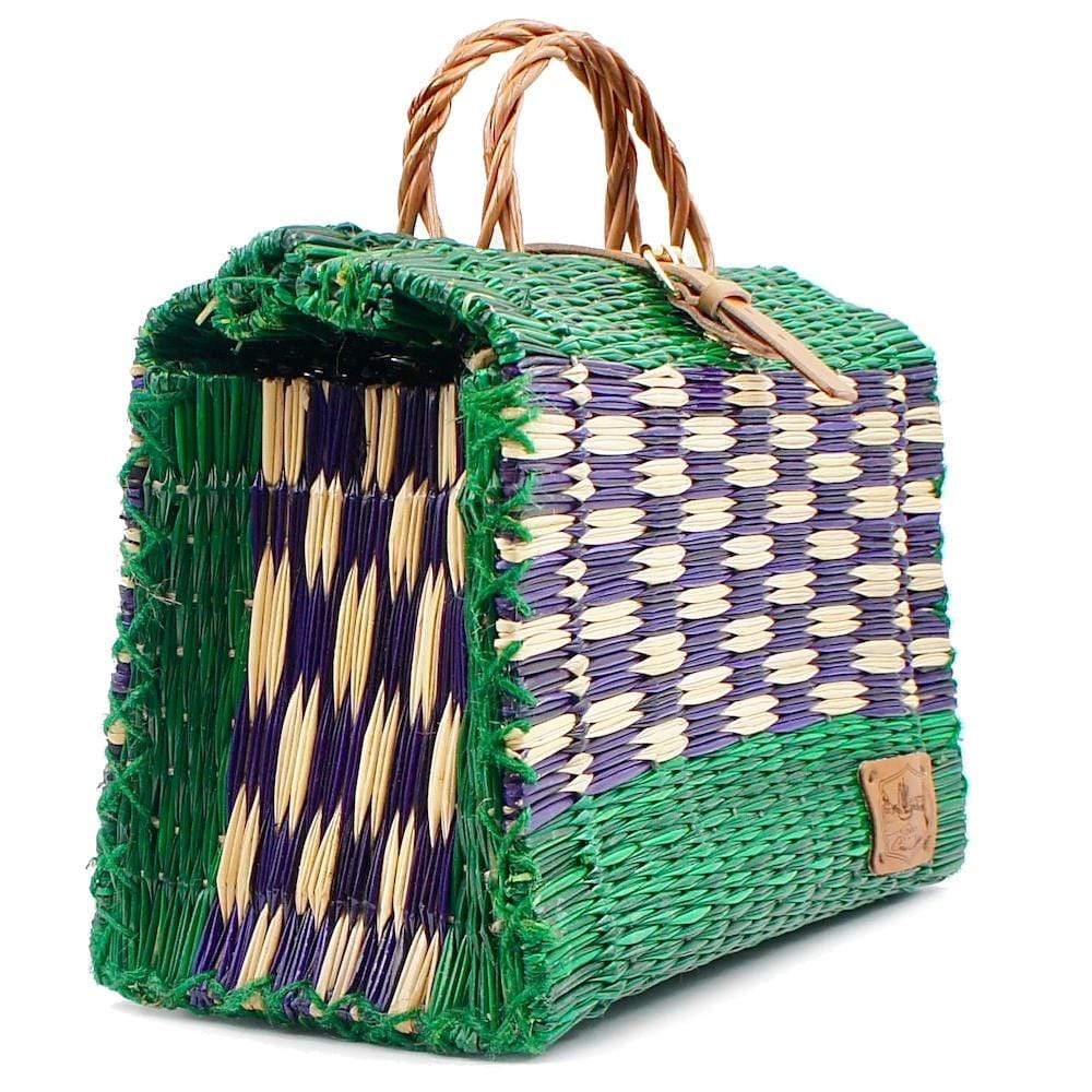 Sac cabas en jonc 33cm - Vert & violet