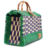 Sac cabas en jonc 33cm - Vert & violet
