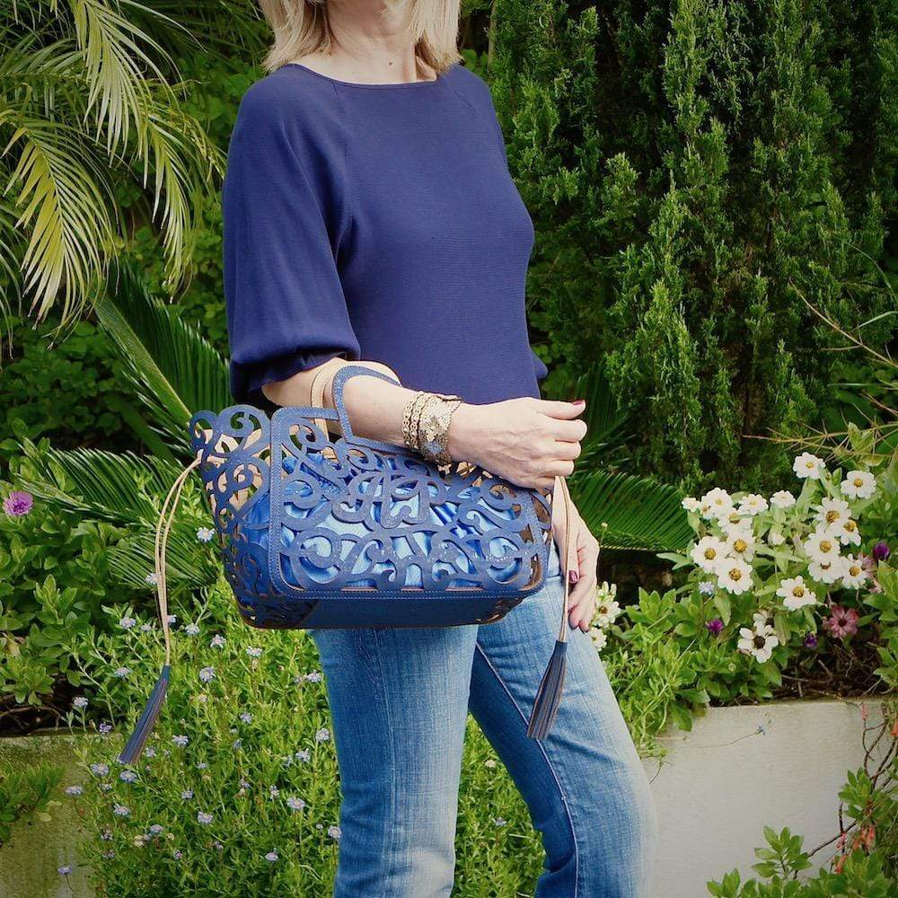 Sac panier en liège Bleu