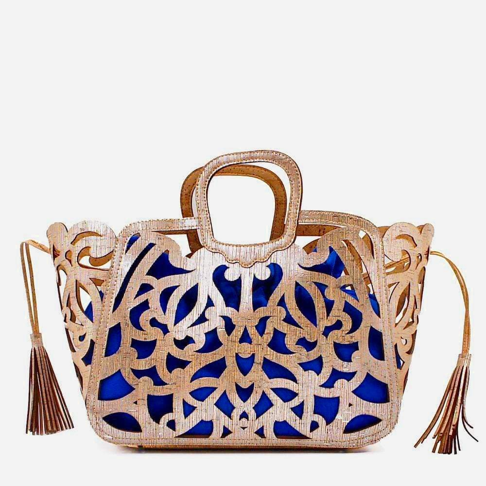 Sac panier en liège Doré et Bleu