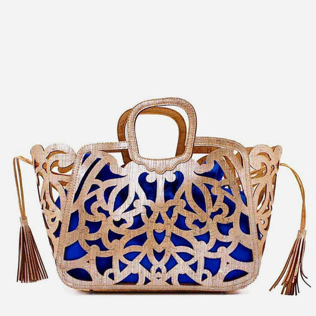 Sac panier en liège Doré et Bleu