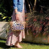 Sac panier en liège Doré et Bleu