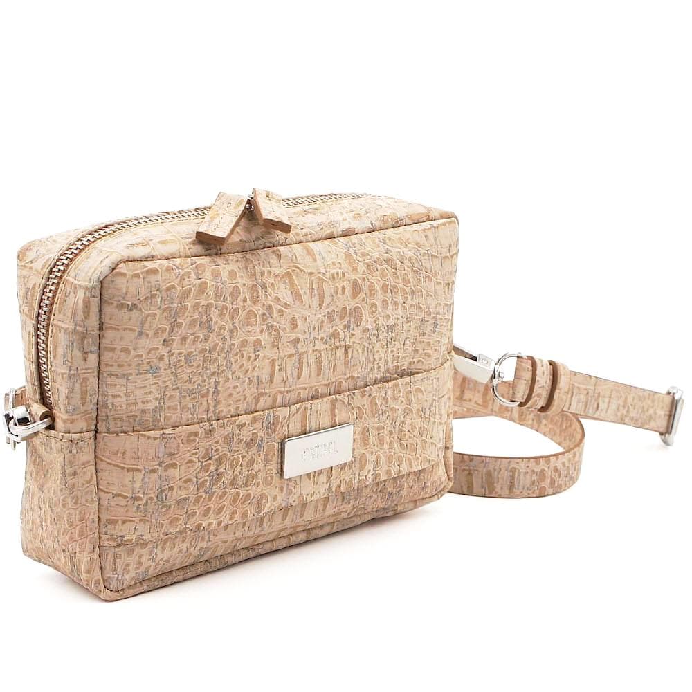 Sac pochette banane en liège beige