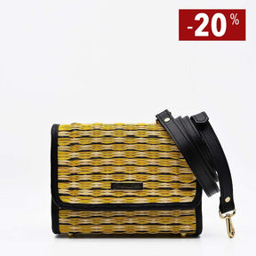 Sac pochette en cuir et jonc jaune I Tendance portugaise Sac pochette en cuir et jonc naturel et jaune