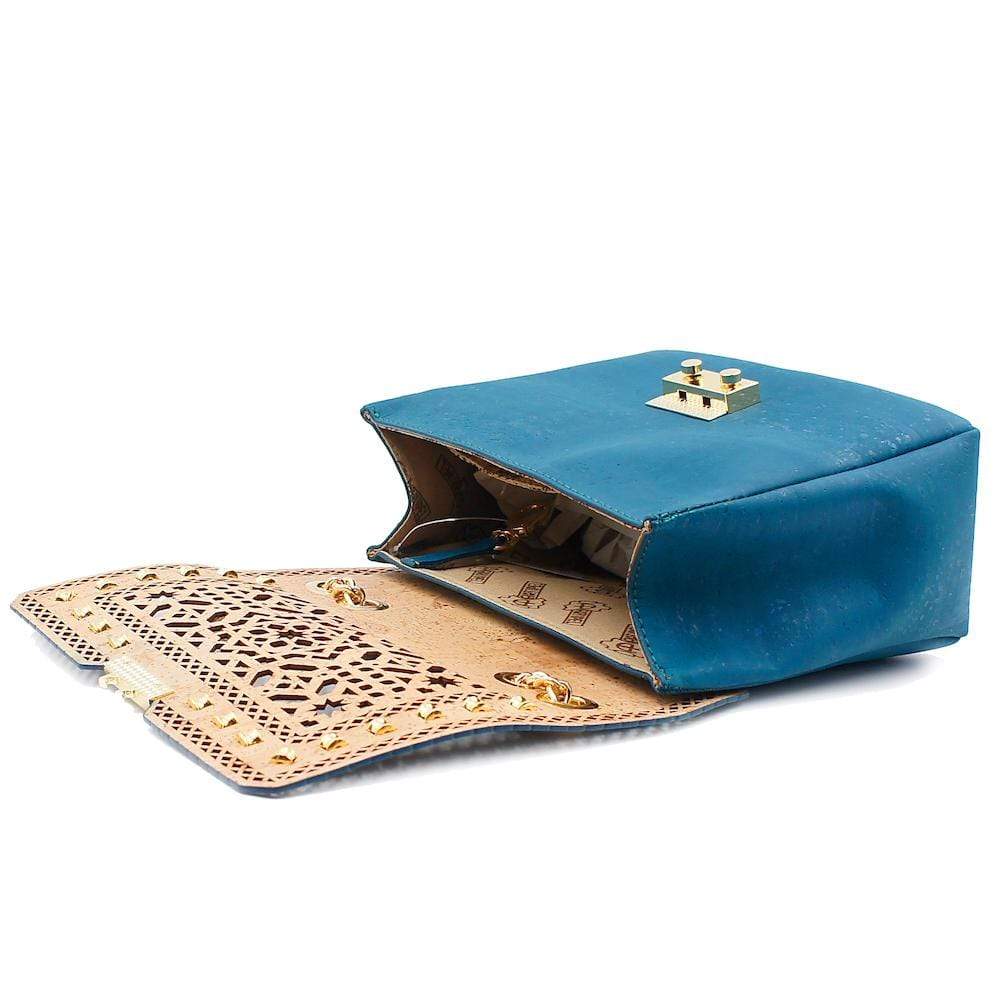 Sac besace en liège bleu