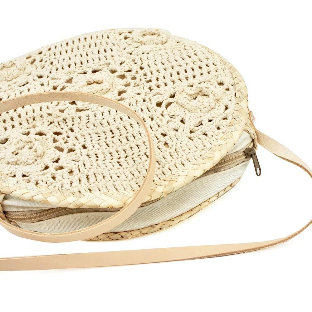 Sac rond en paille tressée et crochet - 25 cm