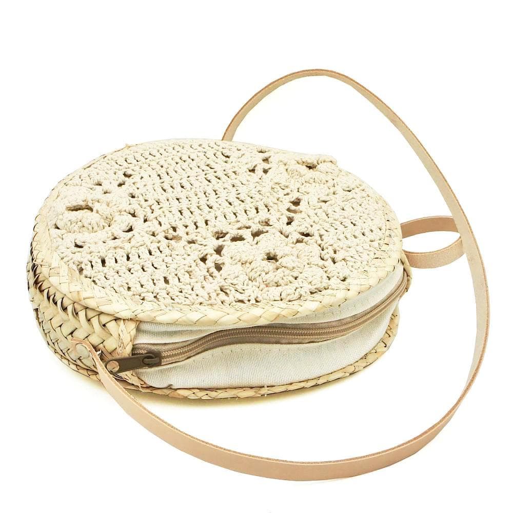 Sac rond en paille tressée et crochet - 31 cm