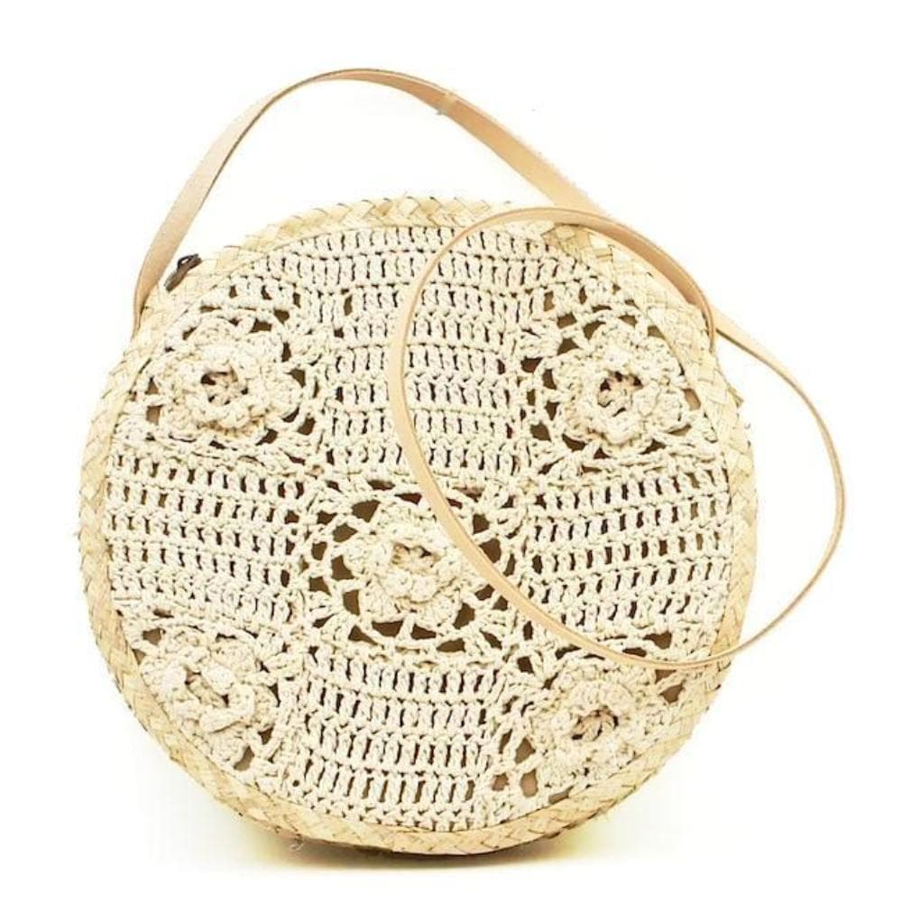 Sac rond en paille tressée et crochet - 31 cm