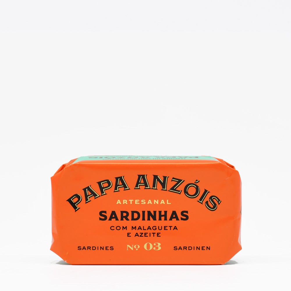 Sardines au piment Malagueta I Conserve portugaise Papa Anzóis I Sardines à l'huile d'olive vierge et au piment Malagueta
