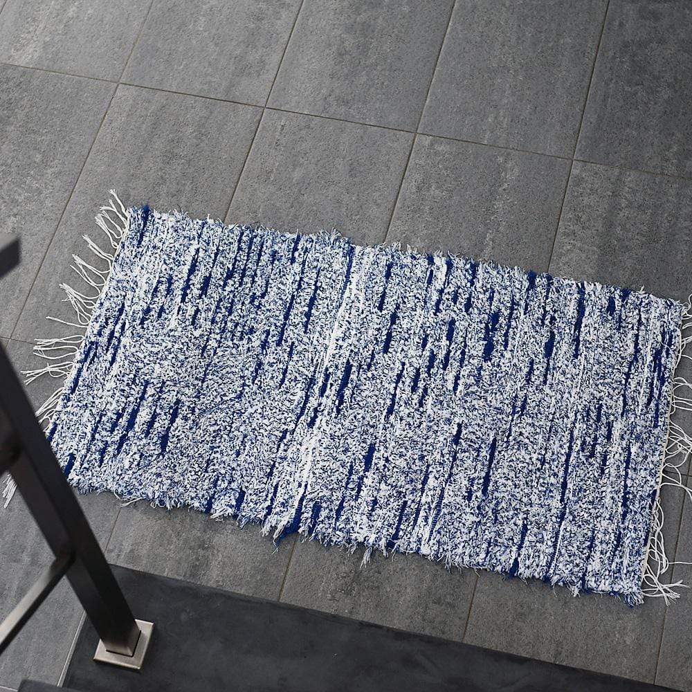 Tapis en coton chiné bleu