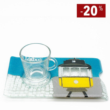Tasse et plateau en verre fusionné "Electrico 28"