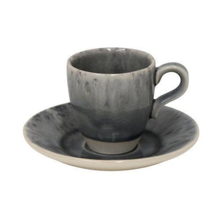 Tasse à café et sous tasse en grès Grises "Madeira"