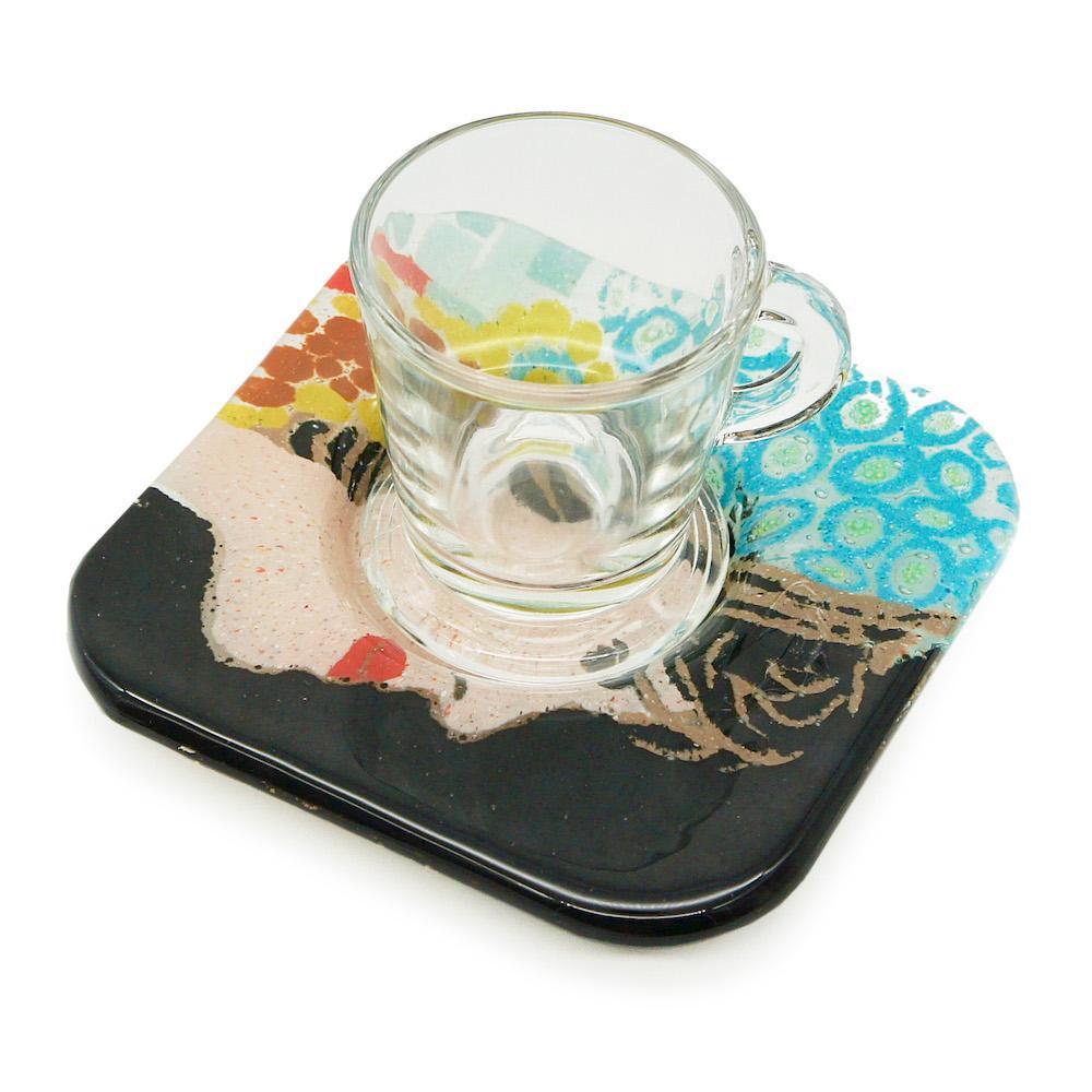 Tasse et sous tasse en verre fusionné "Amália"