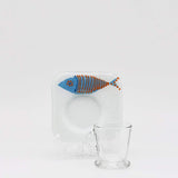 Tasse et sous tasse en verre fusionné "Sardinha"