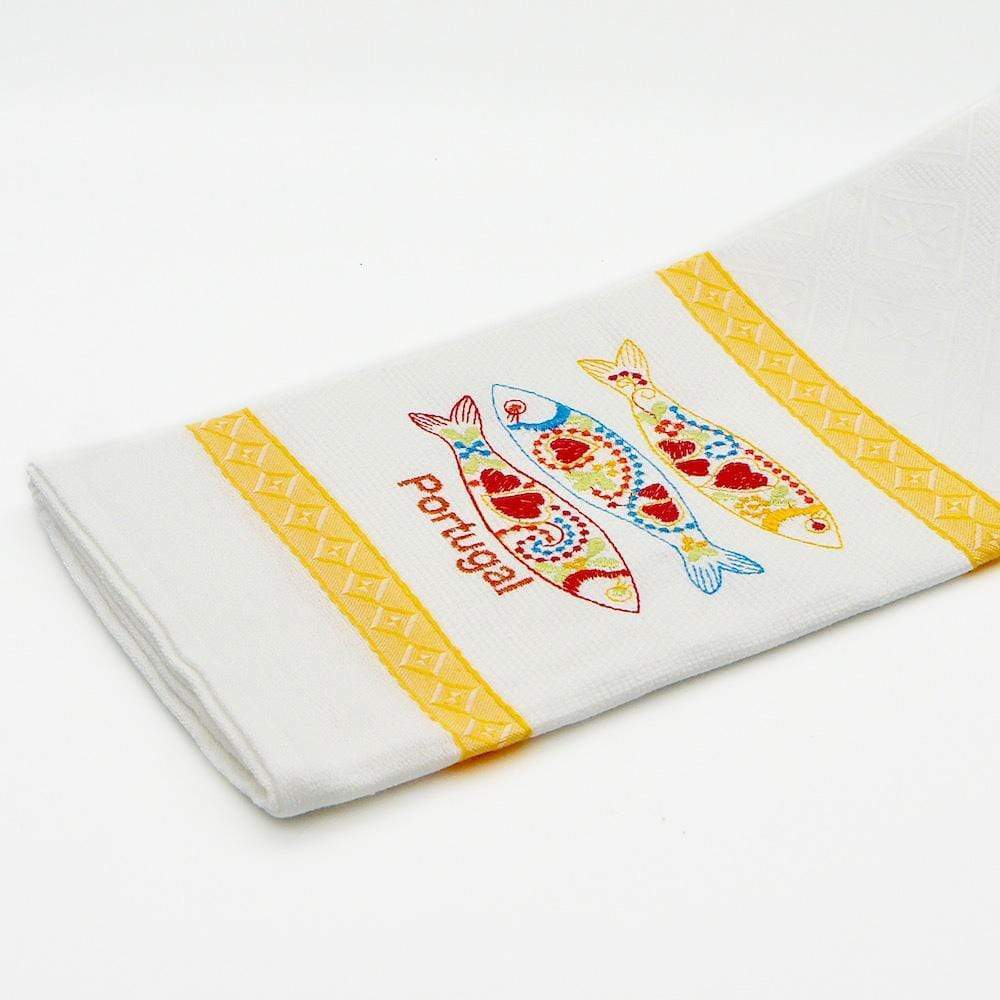 Sardinhas I Embroidered Kitchen towel - White