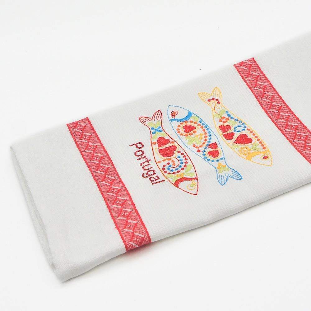 Sardinhas I Embroidered Kitchen towel - White