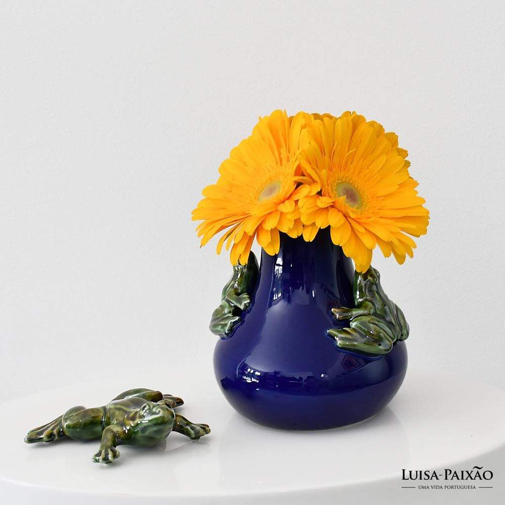 Vase bleu en céramique traditionnel du Portugal avec des grenouilles Vase en céramique "Rãs" - Bleu