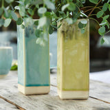 Vase carré en grès vert citron I Objet de décoration du Portugal Vase carré en grès Vert citron "Madeira"