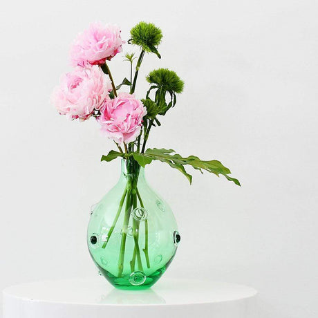 Vase en verre de Marinha Grande I Artisanat portugais Vase en verre soufflé "Donuts" - Vert