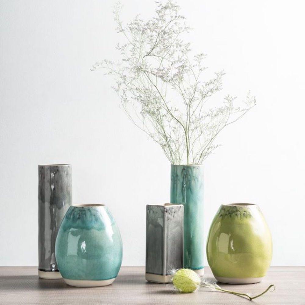 Madeira I Fine Stoneware Oval Vase - Green